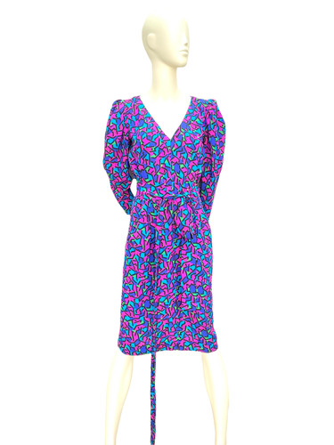 SAINT LAURENT (YSL) Abito Yves Saint Laurent Rive Gauche anni '80 stampa folle taglia 38 M Stranger Things