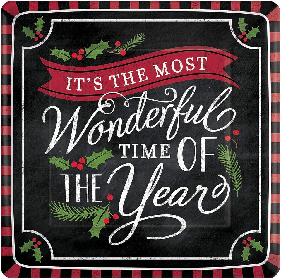 Platos de postre cuadrados de 18 quilates 7" para fiesta navideña de la época más maravillosa Foto 1 de 1