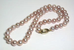 8-8.5mm AAA quality metallic pink-gold freshwater pearl & 9 carat gold necklace - Picture 1 of 5