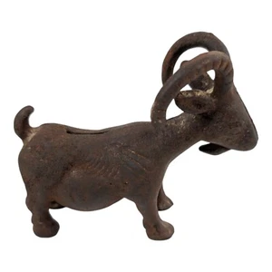 Vtg Antique Cast Iron Billy Goat Flat Head Screw Coin Piggy Bank Figurine - Picture 1 of 19