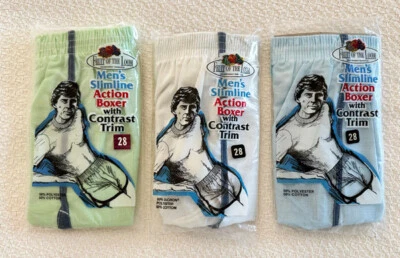 3 Vintage Fruit of the Loom Boxers, Sz 28 ~ Blue, Green, White ~ New Old Stock - Image 1 of 3