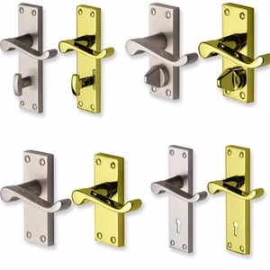 Victorian Scroll Door Handles POLISHED BRASS/CHROME Internal Bathroom Latch Lock - Picture 1 of 25