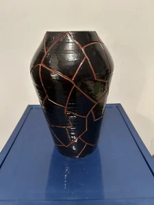 VINTAGE BROWN POTTERY VASE 10 1/2 inch signed - Picture 1 of 9