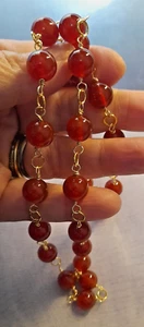 Necklace and Bracelet Set, Art Deco Inspired, Red Chalcedony Stone Beads,  - Picture 1 of 6
