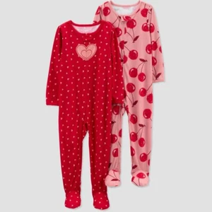 Carter's Just One You Kleinkind Mädchen 2er-Pack Rubin Herzen Kirschen Pyjama mit Füßen 4T - Bild 1 von 1