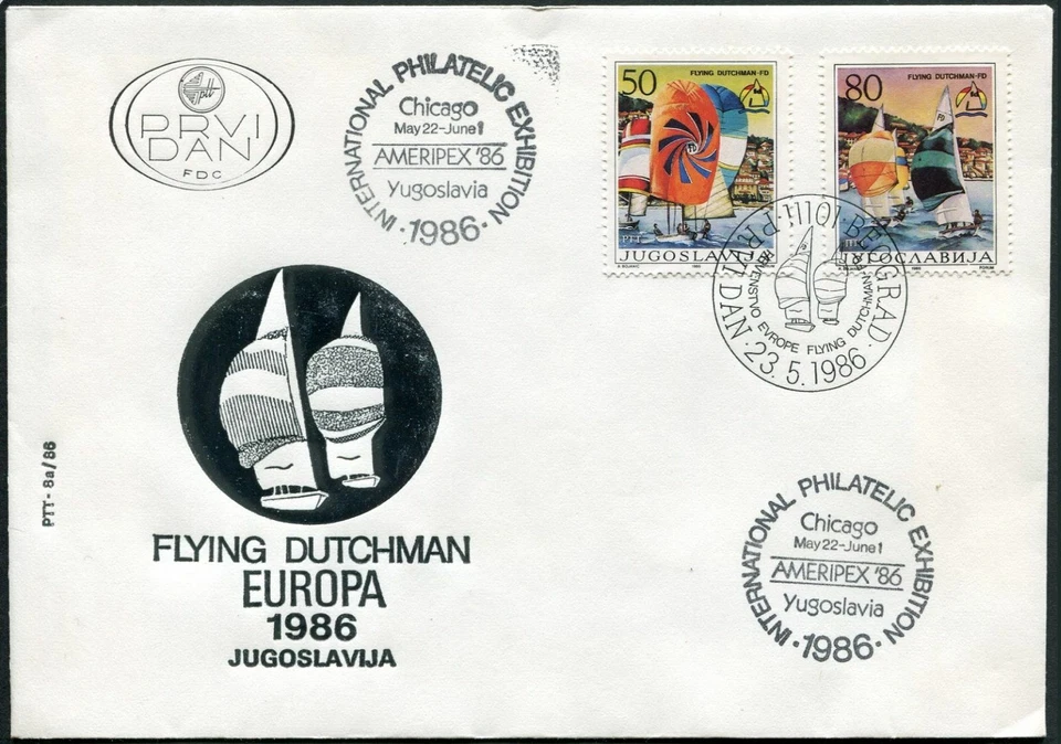 Yugoslavia 1784-1785 AMERIPEX-1086 FDC.Mi 2167-68.European Sailing Championships - Image 1 of 1