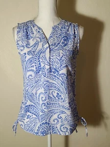 NWT Croft & Barrow Side Cinch Henley Top Blue Floral PXS Petite Extra Small - Picture 1 of 6