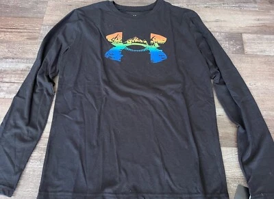 NWT Under Armour Boys YLG Black/Orange/Green/Blue L/S Mountain Shirt Large - Image 1 of 2