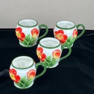 Juego de 4 tazas de café con flor de hibisco 3D de cerámica KMC - Imagen 1 de 5