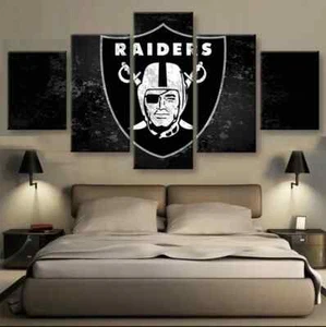 Las Vegas Raiders American NFL Football Team Logo 5 Piece Panel Canvas Wall Art - Picture 1 of 2