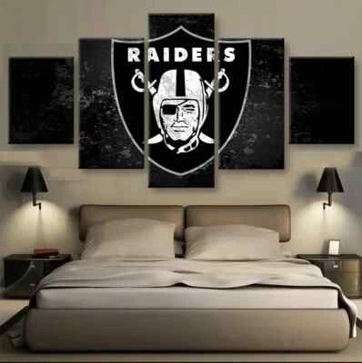 Arte de pared de lienzo con panel de 5 piezas logotipo del equipo de fútbol americano de los Raiders de Las Vegas Foto 1 de 2