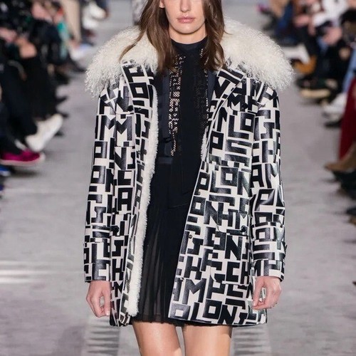 Giacca Longchamp In Pelle Logo Nero Bianco Taglia S 36