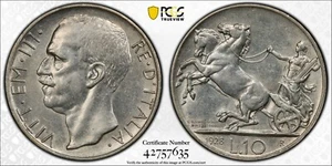 1928 R 10 LIRE ITALY (SILVER) *FERT* PCGS AU55 #42757635 KM#68.1 - Picture 1 of 5
