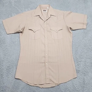 Ely Cattleman Shirt Mens Sz 15 Beige Short Sleeve Pearl Snap Western Rockabilly - Picture 1 of 10
