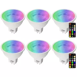 MR16 LED Bulb Color Changing Light Bulbs with Remote Control Dimmable 12V 5W 6PK - Picture 1 of 8