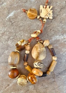 Bohemian Bracelet Terra Colors Vintage Resin and African Tribal Beads - Picture 1 of 11