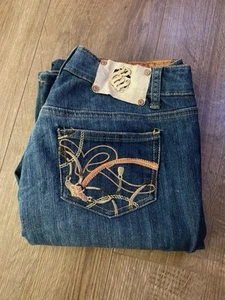 Rocawear Navy Blue Denim Flare Bootcut Jeans 2000s Size 7 - Picture 1 of 13