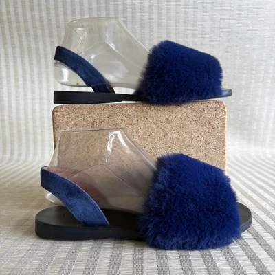 Sandalias Jeffrey Campbell para mujer talla 7,5 azul peludo zapatos con cordones punta abierta Foto 1 de 4