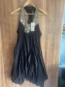 All Saints Dress Womens Black Size 12 Parachute Puff Ball Embellished Alyassi. - Picture 1 of 9