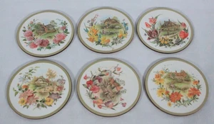 1970er Vintage Pimpernel 6er Set "Cottages" Muster 4" Durchmesser Untersetzer Neu im Karton - Bild 1 von 7