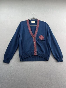 Pendleton Sweater Mens Large Blue Wool Cardigan Geometric Trim Made in USA - Picture 1 of 10
