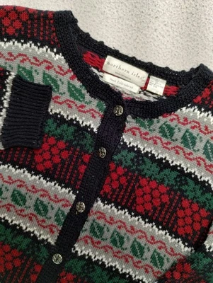 Suéter de Navidad Vintage Islas del Norte XL Mujer Rojo Verde Botones de Vacaciones Foto 1 de 4