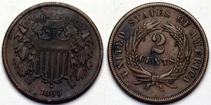 1865 Two Cent Piece - Picture 1 of 1