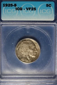 1925 S ICG VF25 BUFFALO NICKEL #B50580 - Picture 1 of 2