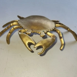 Vintage brass crab ashtray Trinket Box Large Small Hinged Beach decor 5.5" - Bild 1 von 4