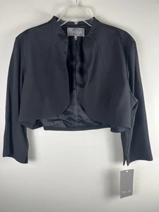 Theia Cropped Evening Jacket Long Sleeve Black Size 16 Silk Blend Open NWT - Picture 1 of 6