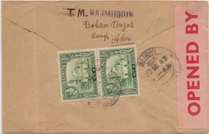 1943 Aden Camp to Bombay, India Aden & India Censors (C6371) - Picture 1 of 2