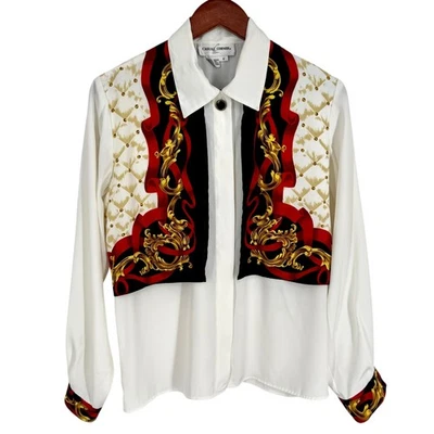 Blusa Camisa Top Vintage Años 80 90 Informal Esquina Mujer Talla 8 Formal Rojo Dorado  Foto 1 de 4