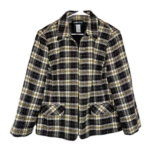 Vtg Sag Harbor Blazer Women 18 Plaid Tweed Career Lined Zip Pockets Jacket  - Picture 1 of 7