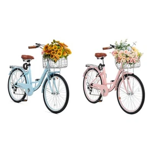 26/24in Beach Cruiser Bike 7/1-Speed City Bicycle with Basket for Women Ladies - Picture 1 of 72