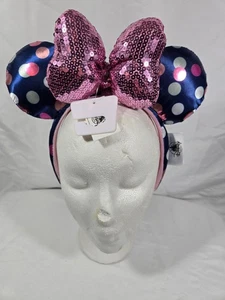 Diadema orejas de Minnie con lazo rosa lunares azul marino de los parques de Disney Rock Dots - Imagen 1 de 2
