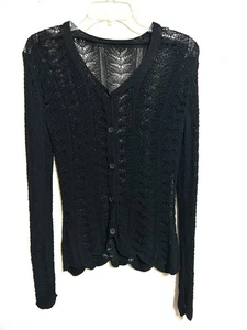Vintage Netz schwarz Spitze Strickjacke Pullover offen Strick L Whimsigoth - Bild 1 von 8