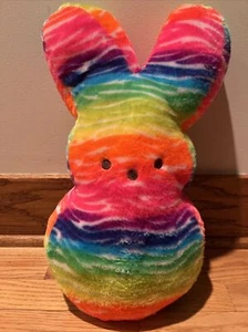 PEEPS Tie-Dye Neon Zebra-Stripe Rainbow Pride Large 17" Plush Bunny Easter - Picture 1 of 5