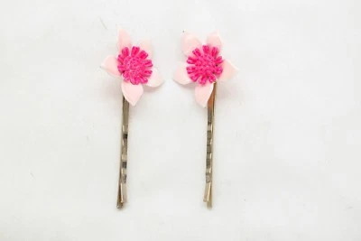 2 pasadores de pelo vintage de 2"/TF con flores esmaltadas rosa tono dorado 2" Foto 1 de 4