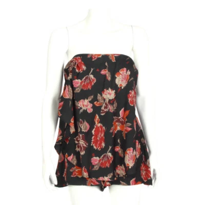 TOPSHOP Floral Cottagecore Black Red Orange Flowy Strapless Romper US 2 P /057 - Image 1 of 4