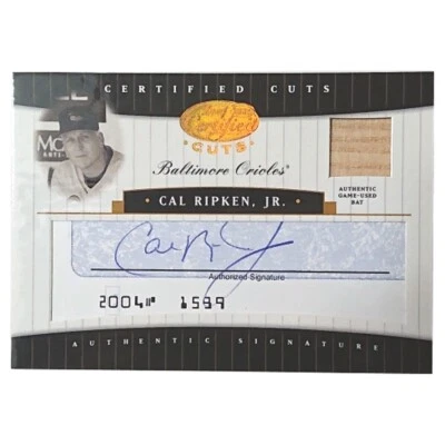 Cal Ripken Jr 4/25 2004 Leaf Certified Cuts Authentic Signature AUTO Used Bat F - Image 1 of 4