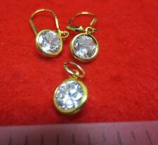 14KT GOLD EP  AUSTRIAN CRYSTAL CLEAR DROP EUROWIRE EARRING SET,39SS OR 8.5MM