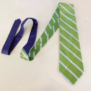 Neck Tie Mens TOMMY HILFIGER Lime Green Striped Silk Satin Glossy Preppy USA - Picture 1 of 9