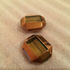 SW8 Vintage 24x20mm flat octagon bead/pendant,jonquil glass with gold edges (3)