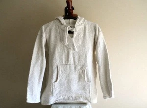 Natural Solid BAJA Shirt Woven Mexican Hoodie Surfer Pullover S-M-L-XL-2XL - Picture 1 of 14