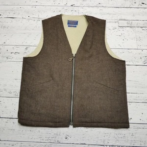VINTAGE Pendleton Wool Vest Mens Medium Brown Full Zip Sherpa Lined USA Made - Picture 1 of 7