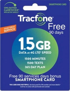 Plan de service 1 an TracFone - 365 jours + 1500 minutes / 1500 texte / 1500 données - Photo 1 sur 4
