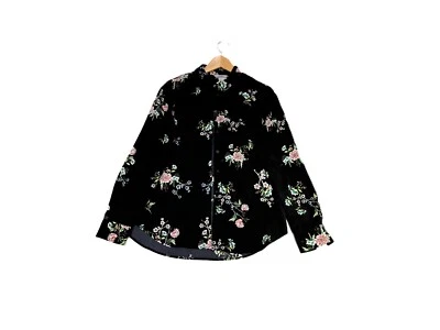 H&M Camisa Floral Mujer Blusa Negra Manga Larga Abotonada Talla US 6 EUR 36 Nueva Foto 1 de 4