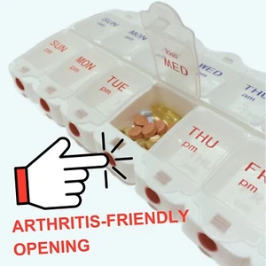 Arthritis-Friendly Pill Organizer - 7 Days, AM/PM Vitamin Box - Picture 1 of 4