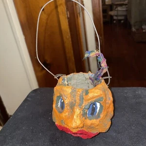 Vintage Pappmaché Halloween Chor Junge Jack O Laterne Kürbis Eimer Behälter - Bild 1 von 5
