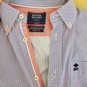 River Woods Wall Street Kragen Button Down Hemd Untuckit Style Flip Cuff Gr. M - Bild 1 von 8